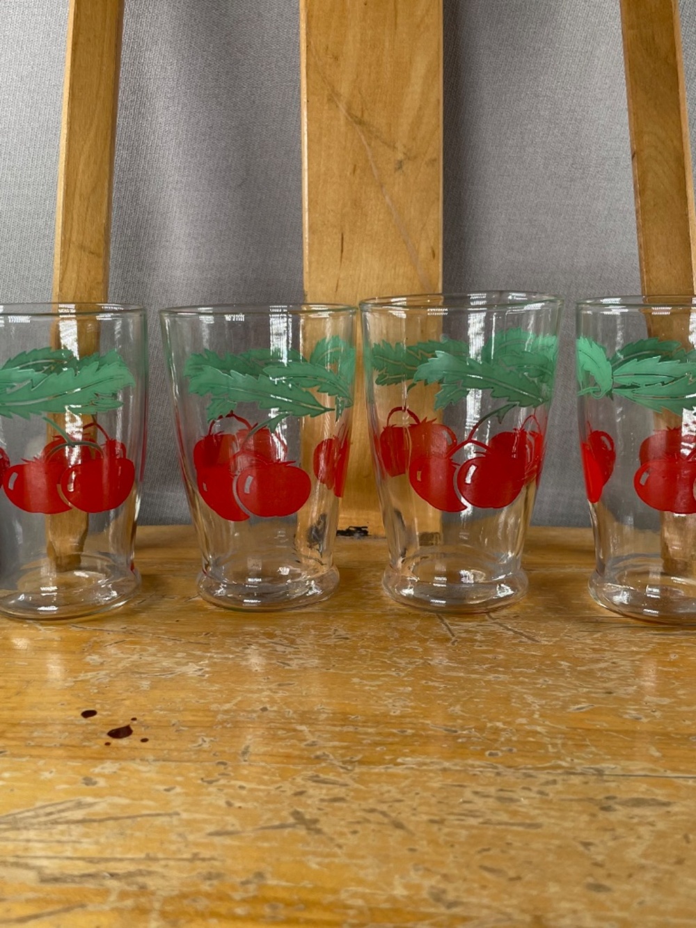 Vintage Tomato Juice Glasses Set of 4 | MCM Red Green Retro Kitchen Swanky Swig